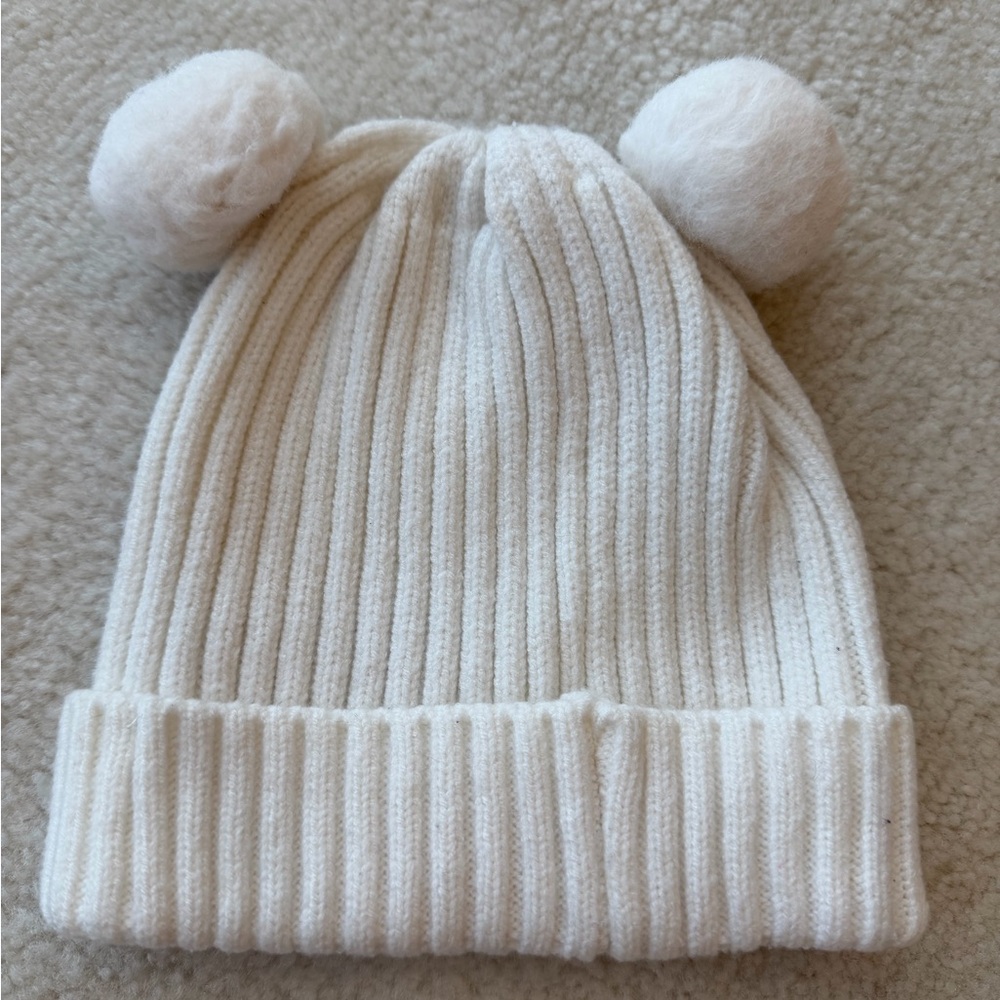 Primark White Kids Beanie Hat with Pom-Poms
